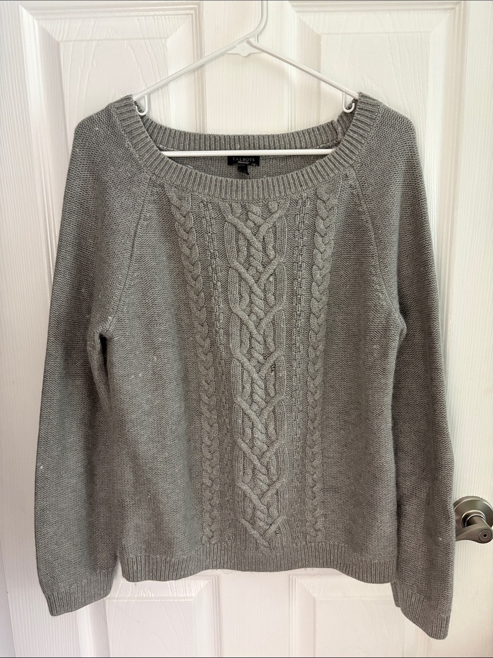 Talbots Light Gray Cable Scoop-Neck Sweater